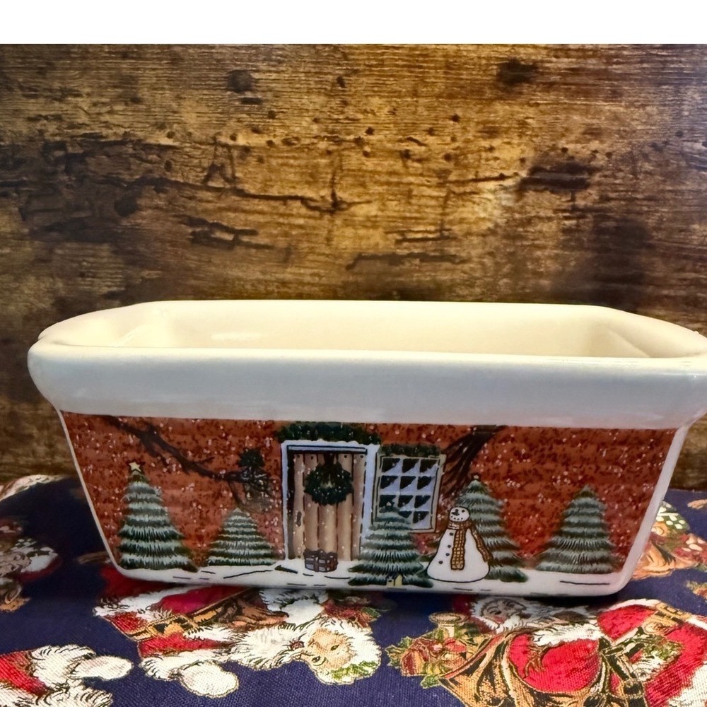ND Exclusive Christmas Snowman Mini Loaf Pan Ceramic Winter Scene Stoneware